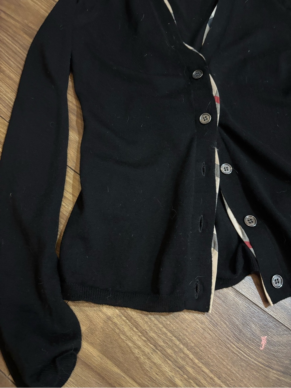 Burberry Black Button-Front Cardigan with Signature Trim - Picture 7 of 9